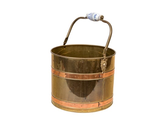 Brass And Copper Tinder Bucket With Swing Handle