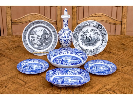 Collection Of Seven English Transferware Ceramics Including Spode & Coalport