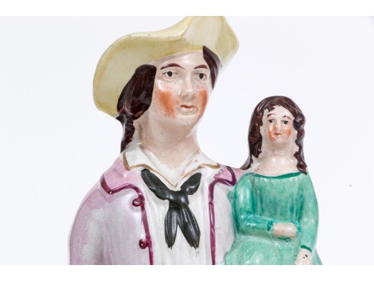 Two English Staffordshire Hand-Painted Ceramic Figural Sculptures