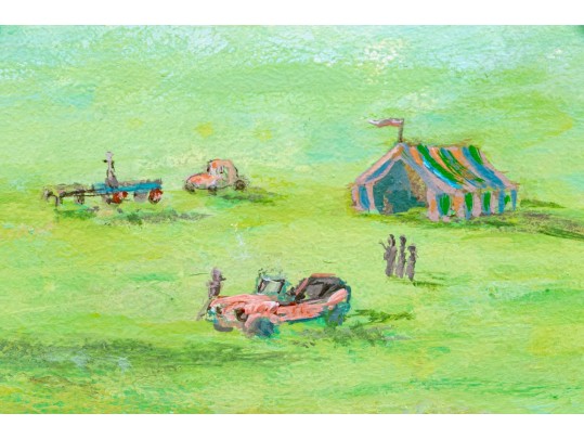 Judy Markl (20th C., New England) Oil On Board, Landscape With Hot Air Balloons