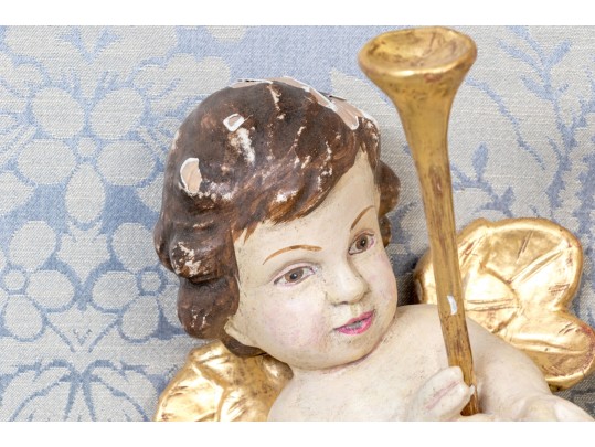 Pair Of Handmade Wood And Gesso Putti