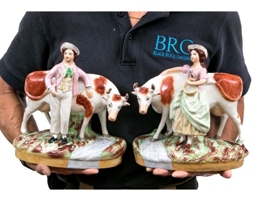Pair Of 19th Century English Staffordshire Hand-painted Figural Sculptures