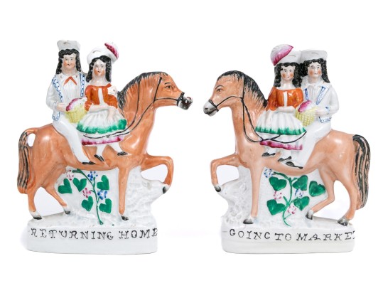Set Of Two English Staffordshire Hand-painted Figural Sculptures