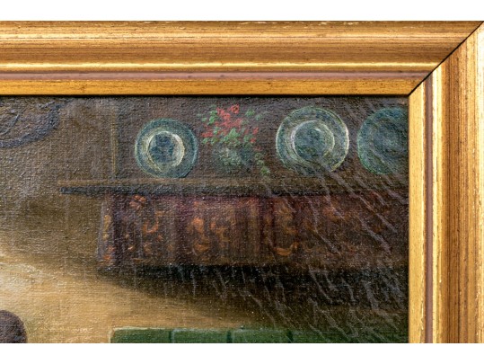 F. Robin Oil On Canvas Genre Scene Of Figures In Interior