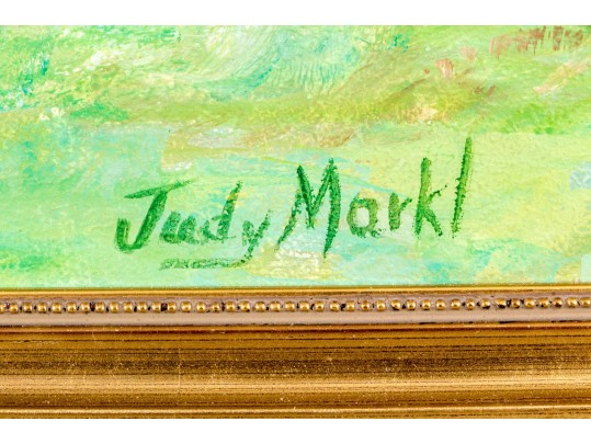 Judy Markl (20th C., New England) Oil On Board, Landscape With Hot Air Balloons