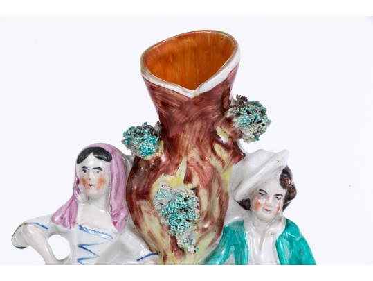 Two Piece Hand-painted Staffordshire Figural Sculptures, Including A Vase
