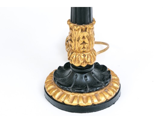 Pair Of Ebonized And Gilt Candlestick Form Table Lamps