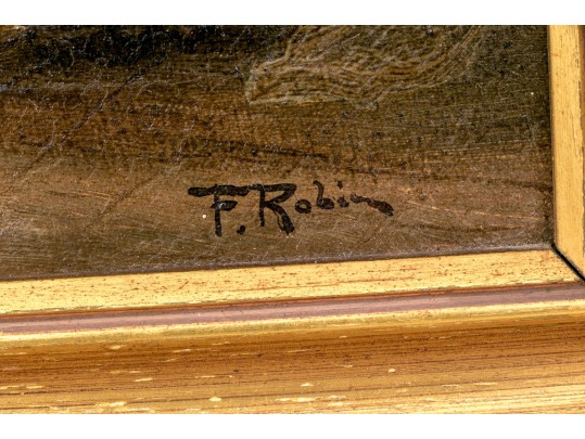 F. Robin Oil On Canvas Genre Scene Of Figures In Interior