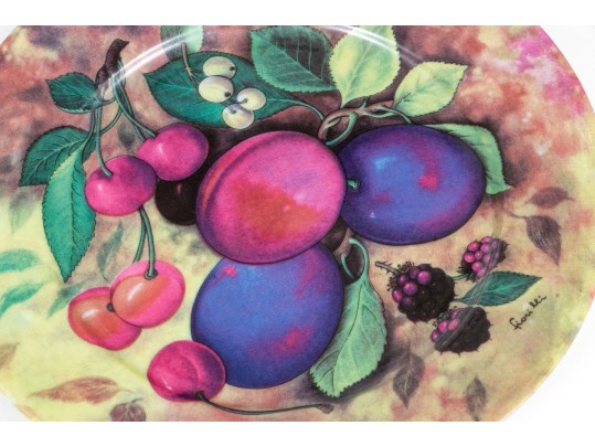 Set Of Seven Email De Limoges Porcelain Fruit Plates