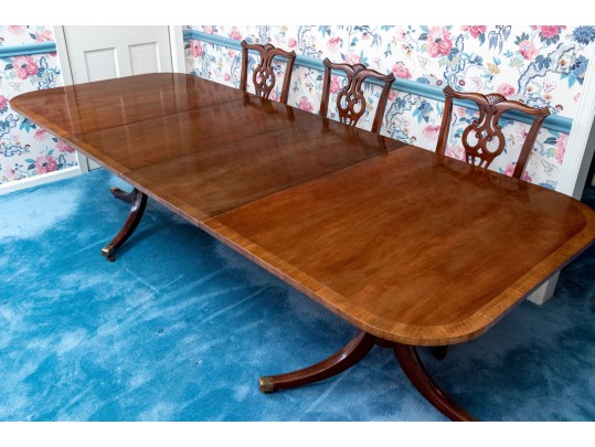 Twin Pedestal Banded Mahogany Extension Dining Table