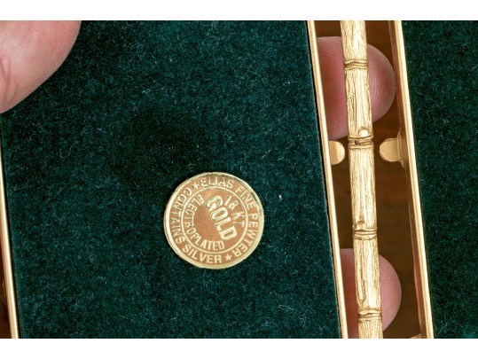 Elias 18kt Gold Plated Pewter Double Form Faux Bamboo Double Picture Frame