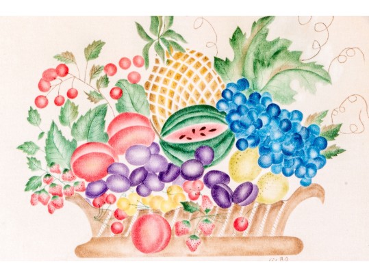 Signed Theorem Painting Of A Basket Of Fruit, 1980