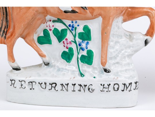 Set Of Two English Staffordshire Hand-painted Figural Sculptures