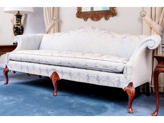 English Chippendale Style Camelback Custom Upholstered Sofa
