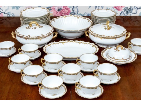40 Piece French Elite Limoges Gilt Trimmed Porcelain Service