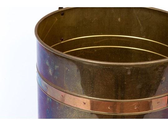 Brass And Copper Tinder Bucket With Swing Handle