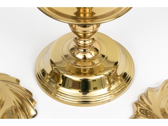 Quality Collection Of Five Brass Candlesticks, Including Two Pairs
