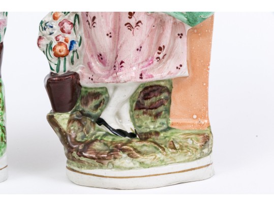 Two English Staffordshire Hand-Painted Ceramic Figural Sculptures