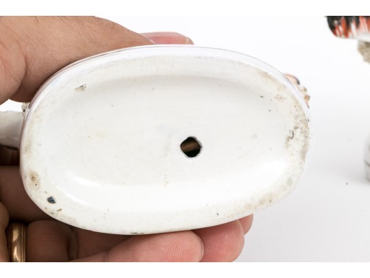 Two English Staffordshire Ceramic Fairings Of Ladies On Goats