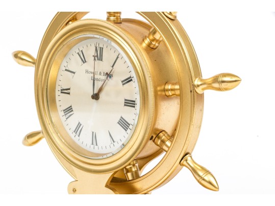 Antique English Howell & James Gilt Metal Nautical Mantel Clock, Ca. 1890