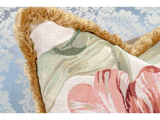 Set Of Two Needlepoint Upholstered Accent Pillows With Tassels