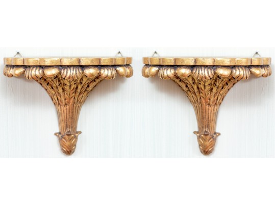 Quality Pair Of Carved Gilt Wood And Gesso Wall Bracket Shelves