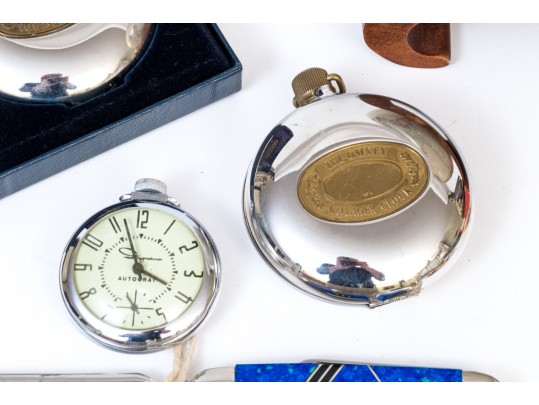 Intriguing Assorted Lot Including Pocket Knives, Pocket Watches, Costume Jewelry And More