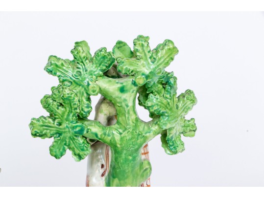 Three Piece English Staffordshire Hand-painted Pottery Figural Garniture Sculptures