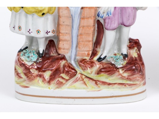 Two Piece Hand-painted Staffordshire Figural Sculptures, Including A Vase