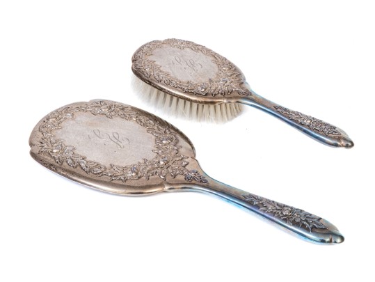 S. Kirk & Sons Sterling Silver Hand Mirror And Hair Brush