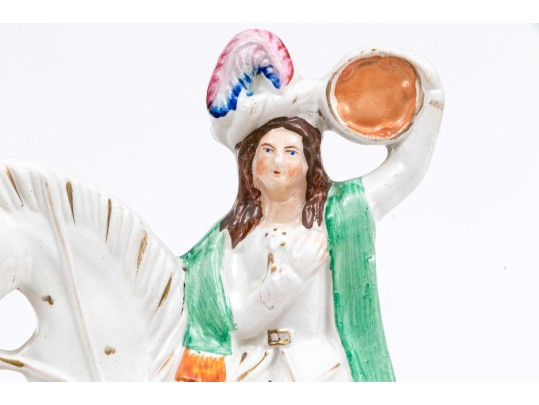 Collection Of Three English Staffordshire Hand-Painted Spill Vases With Larger Sculpture