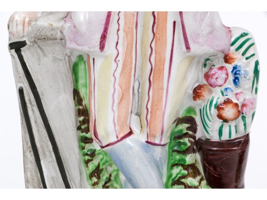 Two English Staffordshire Hand-Painted Ceramic Figural Sculptures