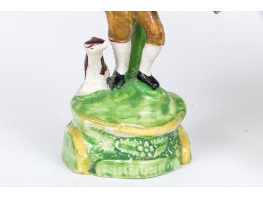 Three Piece English Staffordshire Hand-painted Pottery Figural Garniture Sculptures