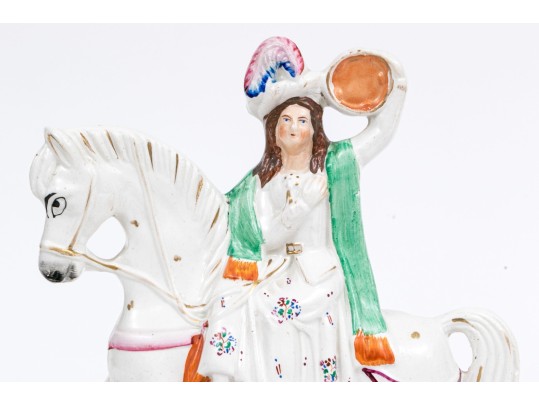 Collection Of Three English Staffordshire Hand-Painted Spill Vases With Larger Sculpture