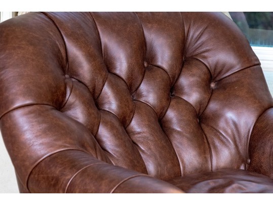 Hancock Leather Chesterfield Style Tufted Armchair With Ottoman
