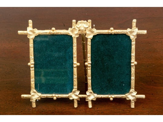 Elias 18kt Gold Plated Pewter Double Form Faux Bamboo Double Picture Frame