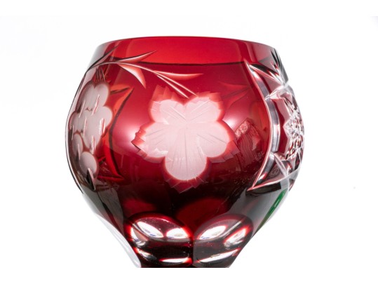 Gorgeous Set Of Six Bohemian Style Cameo Cut Crystal Goblets