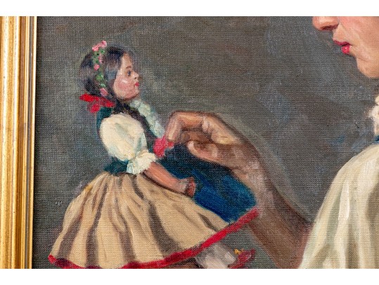 Ernest De Nagy (Hungarian-American, 1881-1952) Oil On Canvas, Girl Playing With Doll