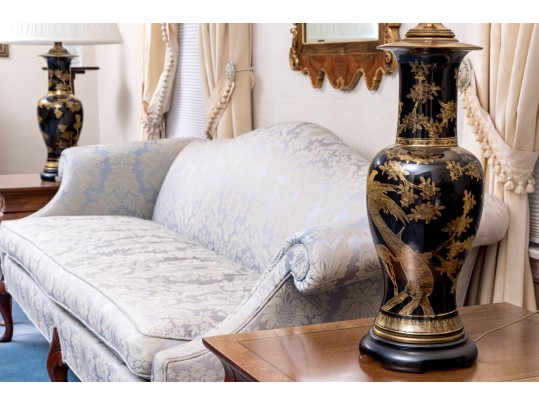 Lavish Pair Of Yen-Yen Form Painted Porcelain Table Lamps