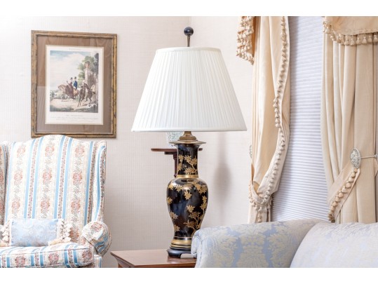 Lavish Pair Of Yen-Yen Form Painted Porcelain Table Lamps