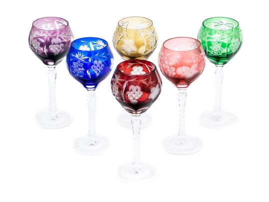 Gorgeous Set Of Six Bohemian Style Cameo Cut Crystal Goblets