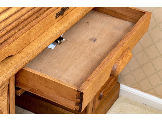 Antique Oak Secretary Desk With Tambour Top