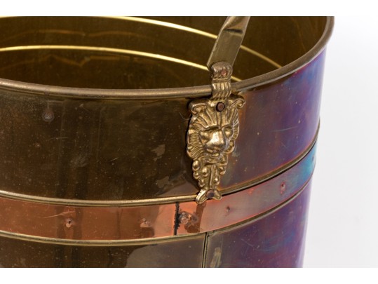 Brass And Copper Tinder Bucket With Swing Handle
