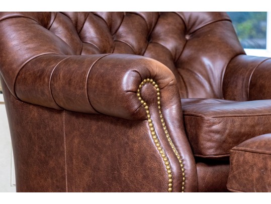 Hancock Leather Chesterfield Style Tufted Armchair With Ottoman