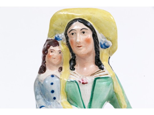 Two English Staffordshire Hand-Painted Ceramic Figural Sculptures