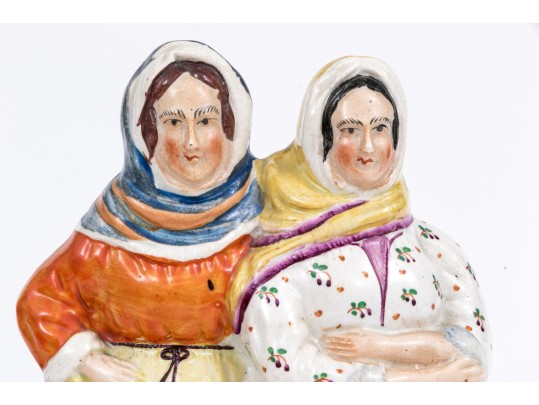 English Staffordshire Hand-painted Figural Fisher Women Ceramic Sculpture