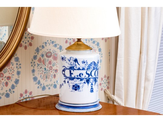 Delft E.e Scord Apothecary Jar Mounted As A Table Lamp