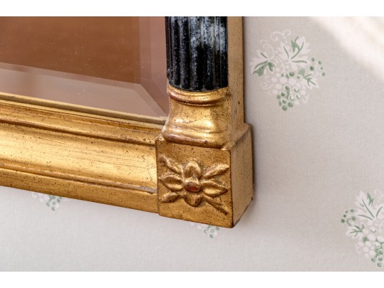 Sheraton Antiqued Gilt Faux Marble Beveled Mirror