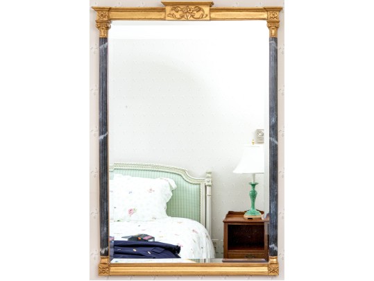 Sheraton Antiqued Gilt Faux Marble Beveled Mirror