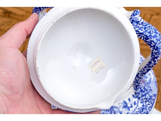 Oversized English, Spode Blue And White Transfer Ware Lidded Kettle